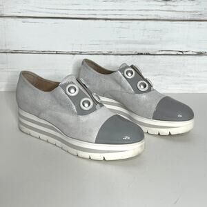 Clorinda Platform Wedge Sneaker White Silver Shoe Size 8